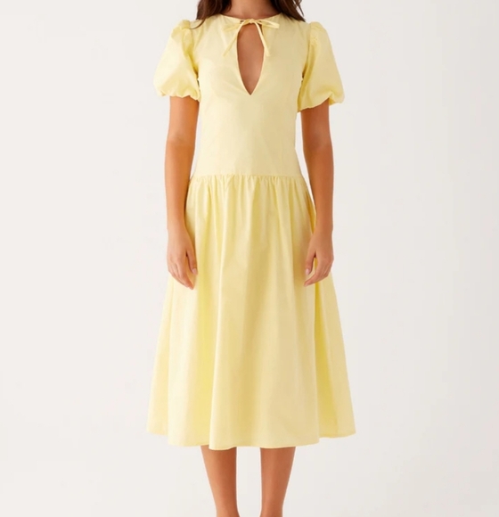Peppermayo Reyna Butter Yellow Drop Waist Midi Dress Size 14 NWT - Picture 4 of 13